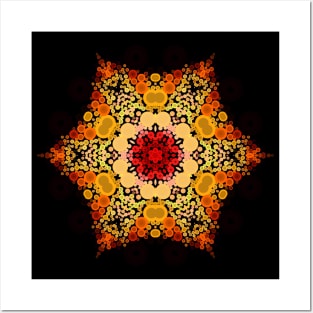 Dot Mandala Flower Orange Yellow and Red Posters and Art